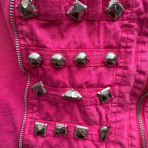 Vintage Y2K Maribelle Padded Bra Zip Ruffle Collar Detail Studded Pink Top XL - Picture 4 of 16